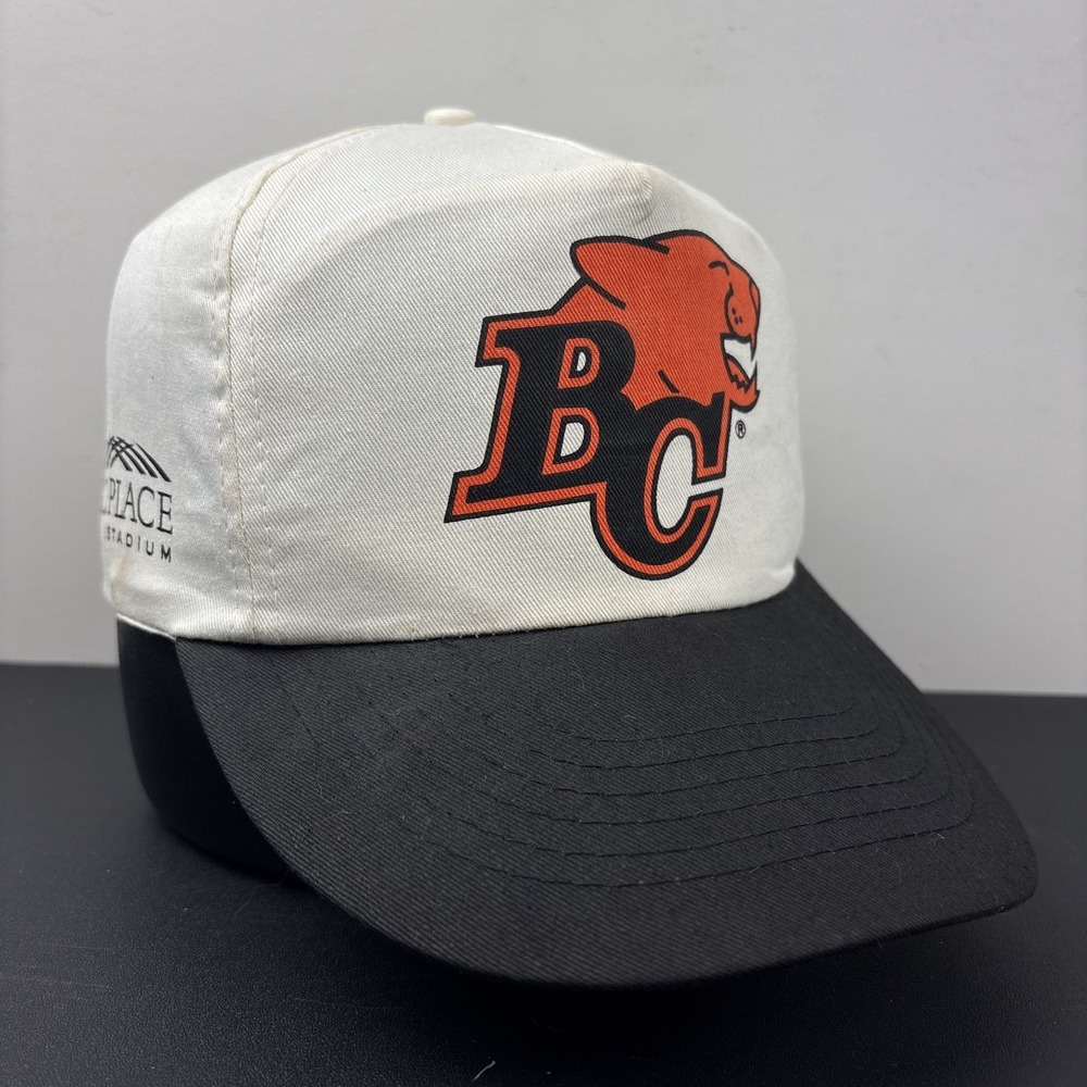 Vintage 80s 90s BC Lions Snapback Hat BC Place Stadium CFL White Black Cap